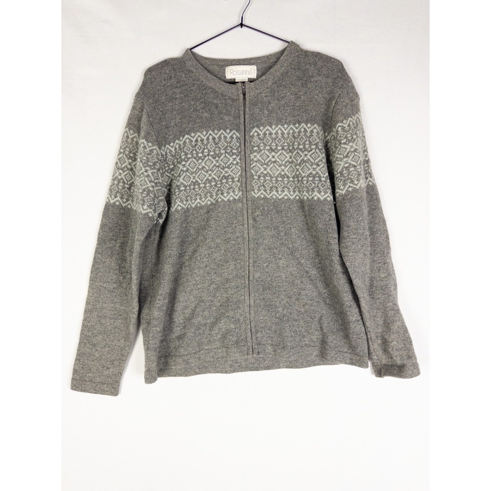 VTG Rosana Sweatwer Womens L Gray Fair Isle Full‎ Zip Lambswool